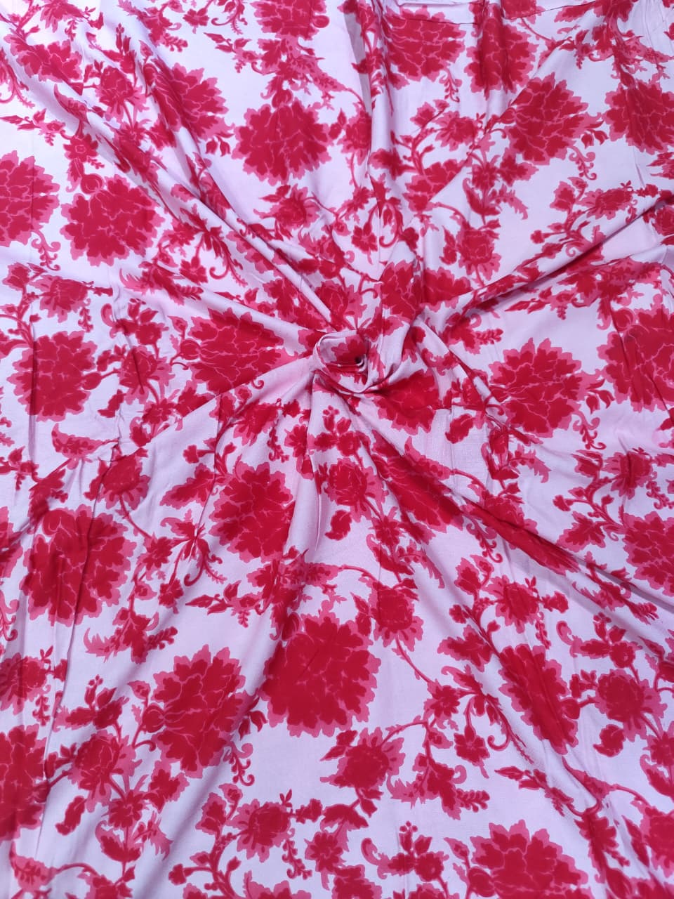 Pastel Pink & Crimson Rose Jaal Print Rayon Viscose Fabric
