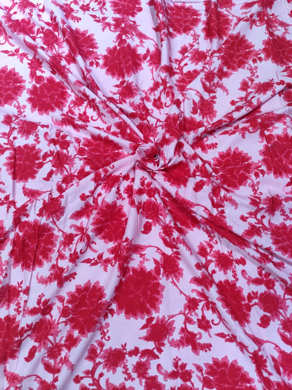 Pastel Pink & Crimson Rose Jaal Print Rayon Viscose Fabric