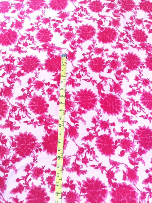 Pastel Pink & Crimson Rose Jaal Print Rayon Viscose Fabric