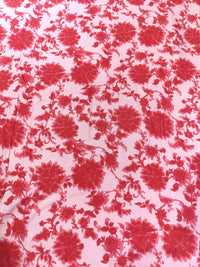 Pastel Pink & Crimson Rose Jaal Print Rayon Viscose Fabric