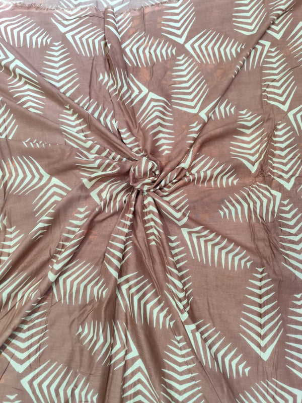 Earthy Taupe Brown Minimalist Fern Print Rayon Viscose Fabric