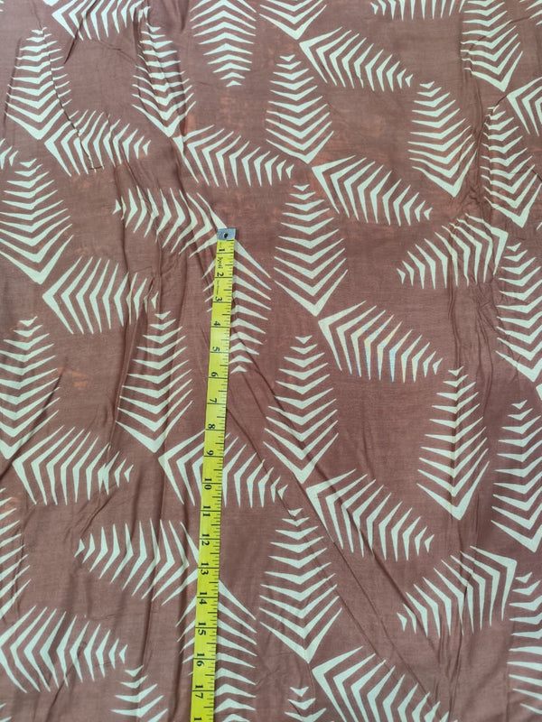 Earthy Taupe Brown Minimalist Fern Print Rayon Viscose Fabric