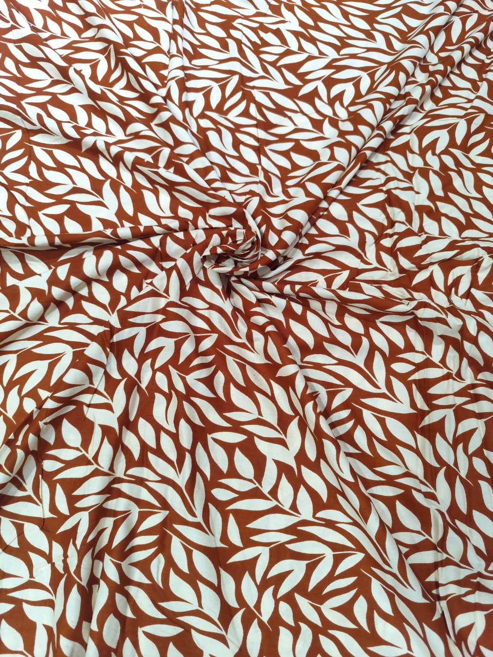 Rust Terracotta Leafy Trail Print Rayon Viscose Fabric