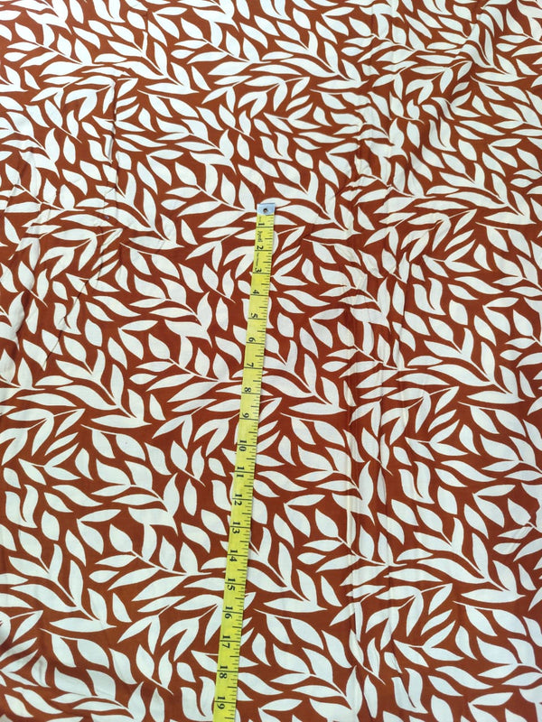 Rust Terracotta Leafy Trail Print Rayon Viscose Fabric