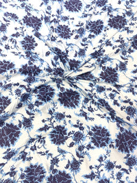 Ice Blue & Indigo Floral Jaal Print Rayon Viscose Fabric