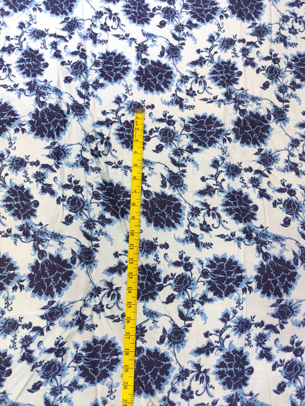 Ice Blue & Indigo Floral Jaal Print Rayon Viscose Fabric
