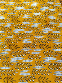 Vibrant Mustard Yellow Leaf & Pod Print Rayon Viscose Fabric