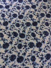 Ice Blue & Indigo Floral Jaal Print Rayon Viscose Fabric