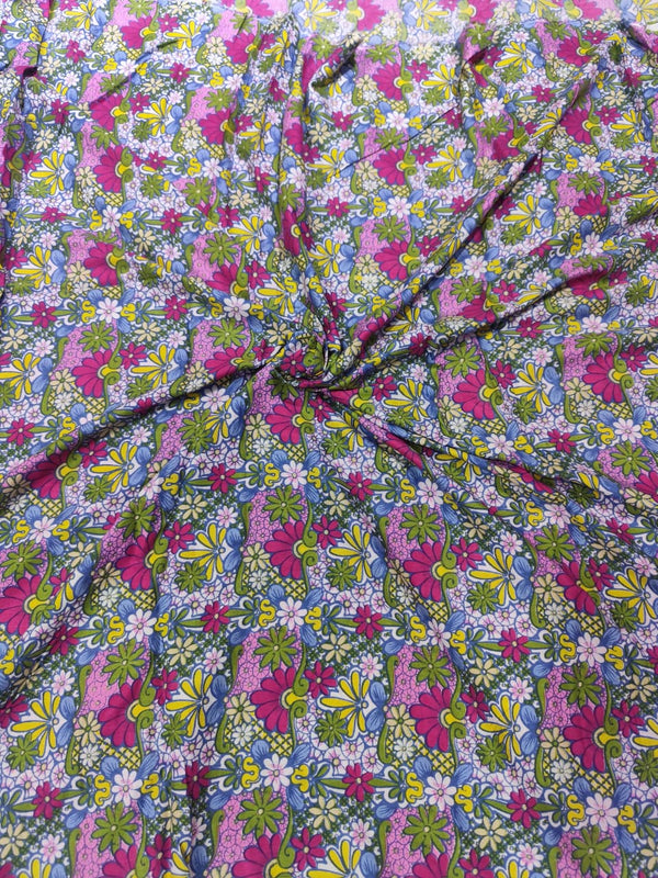 Psychedelic Retro Candy Floral Print Rayon Viscose Fabric