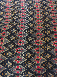 Charcoal Black Geometric Ikat Print Rayon Viscose Fabric