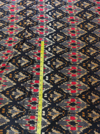 Charcoal Black Geometric Ikat Print Rayon Viscose Fabric