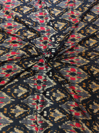 Charcoal Black Geometric Ikat Print Rayon Viscose Fabric