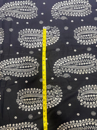 Midnight Black & Ivory Traditional Paisley Printed Cotton Fabric
