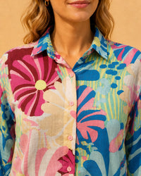 Multicolor Retro Abstract Botanical Casual Cotton Shirt