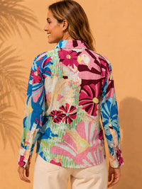 Multicolor Retro Abstract Botanical Casual Cotton Shirt