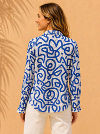 Cobalt Blue Abstract Graphic Printed Cotton Schiffli Shirt