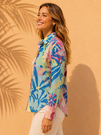 Multicolor Retro Abstract Botanical Casual Cotton Shirt