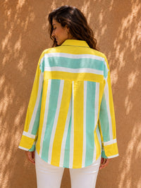 Canary Yellow, Mint & White Striped Casual Cotton Shirt