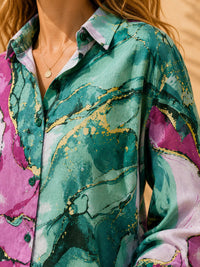 Teal & Magenta Fluid Marble Printed Casual Cotton Shirt
