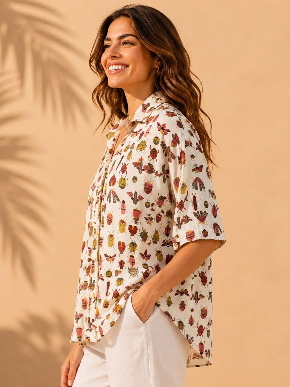 Off-White Entomological Bug Motif Relaxed Short-Sleeve Cotton Shirt