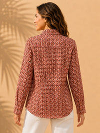 Rust & Terracotta Geometric Mandala Printed Cotton Shirt