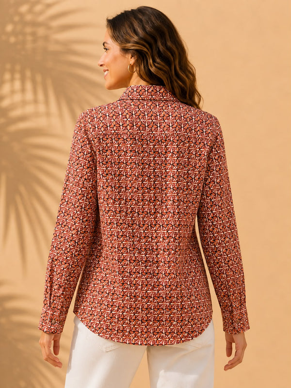 Rust & Terracotta Geometric Mandala Printed Cotton Shirt