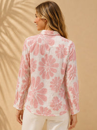 Blush Pink Retro Floral & Polka Stripe Casual Cotton Shirt
