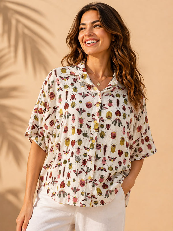 Off-White Entomological Bug Motif Relaxed Short-Sleeve Cotton Shirt