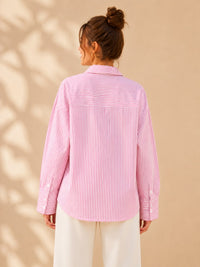 Pink & White Candy Striped Oversized Cotton Shirt
