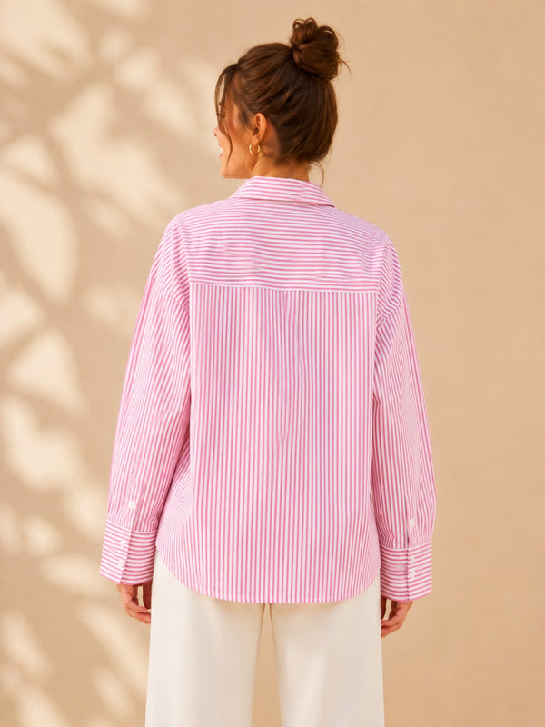 Pink & White Candy Striped Oversized Cotton Shirt