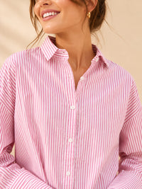 Pink & White Candy Striped Oversized Cotton Shirt