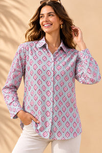 Sky Blue & Pink Block Print Style Casual Cotton Shirt