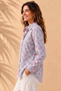 Sky Blue & Pink Block Print Style Casual Cotton Shirt