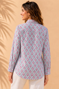 Sky Blue & Pink Block Print Style Casual Cotton Shirt