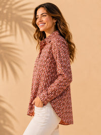 Rust & Terracotta Geometric Mandala Printed Cotton Shirt