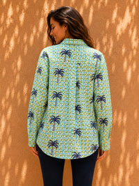 Green Geometric & Navy Palm Printed Casual Cotton Shirt
