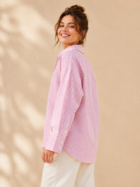 Pink & White Candy Striped Oversized Cotton Shirt