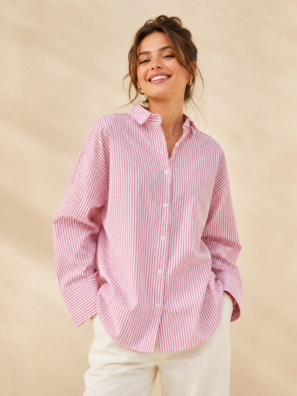 Pink & White Candy Striped Oversized Cotton Shirt