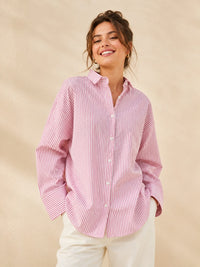 Pink & White Candy Striped Oversized Cotton Shirt
