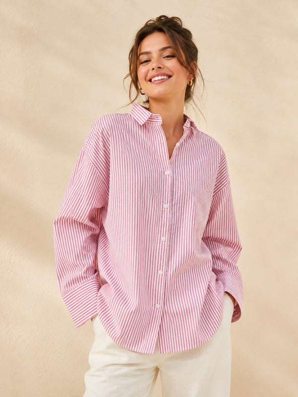 Pink & White Candy Striped Oversized Cotton Shirt