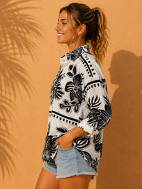 Black & White Monochromatic Block Floral Printed Cotton Shirt