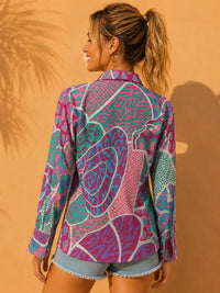 Magenta & Teal Retro Abstract Patchwork Printed Cotton Shirt