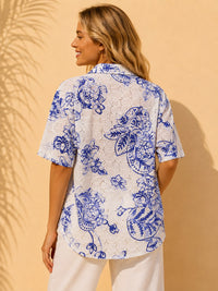 Blue & White Floral Schiffli Embroidered Cotton Shirt