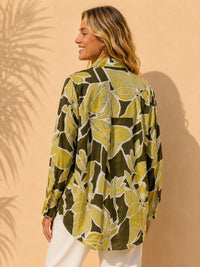 Olive & Lime Tropical Leaf Printed Casual Cotton Shirt