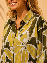 Olive & Lime Tropical Leaf Printed Casual Cotton Shirt