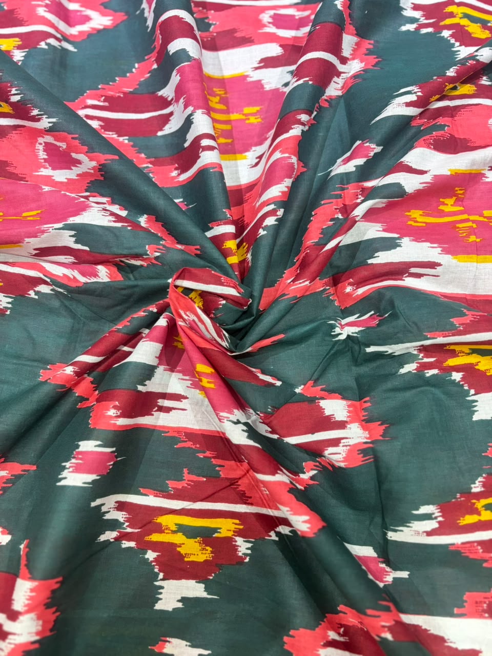 Teal & Magenta Contemporary Ikat Print Pure Cotton Fabric
