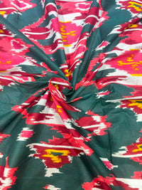 Teal & Magenta Contemporary Ikat Print Pure Cotton Fabric