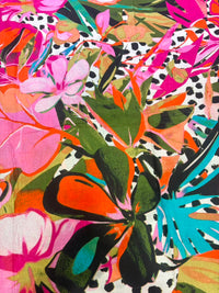 Vibrant Magenta & Orange Abstract Tropical Printed Pure Cotton Fabric
