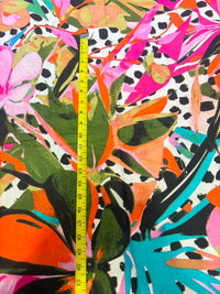 Vibrant Magenta & Orange Abstract Tropical Printed Pure Cotton Fabric