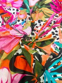 Vibrant Magenta & Orange Abstract Tropical Printed Pure Cotton Fabric